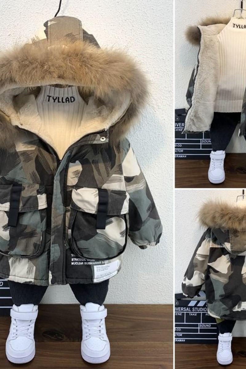 Baby Winter Camouflage Padded Cotton Jacket with Fur Collar for Boys - Teleplus baby winter camouflage padded jacket