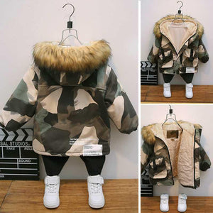 Baby Winter Camouflage Padded Cotton Jacket with Fur Collar for Boys - Teleplus baby winter camouflage padded jacket