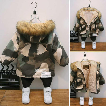 Baby Winter Camouflage Padded Cotton Jacket with Fur Collar for Boys - Teleplus baby winter camouflage padded jacket