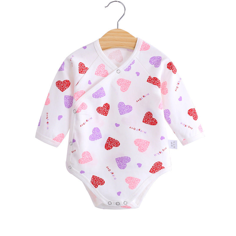 Baby’s Cotton Double-layer Bellyband Printed Jumpsuit - Baby’s Cotton Double-layer Jumpsuit with Red Heart