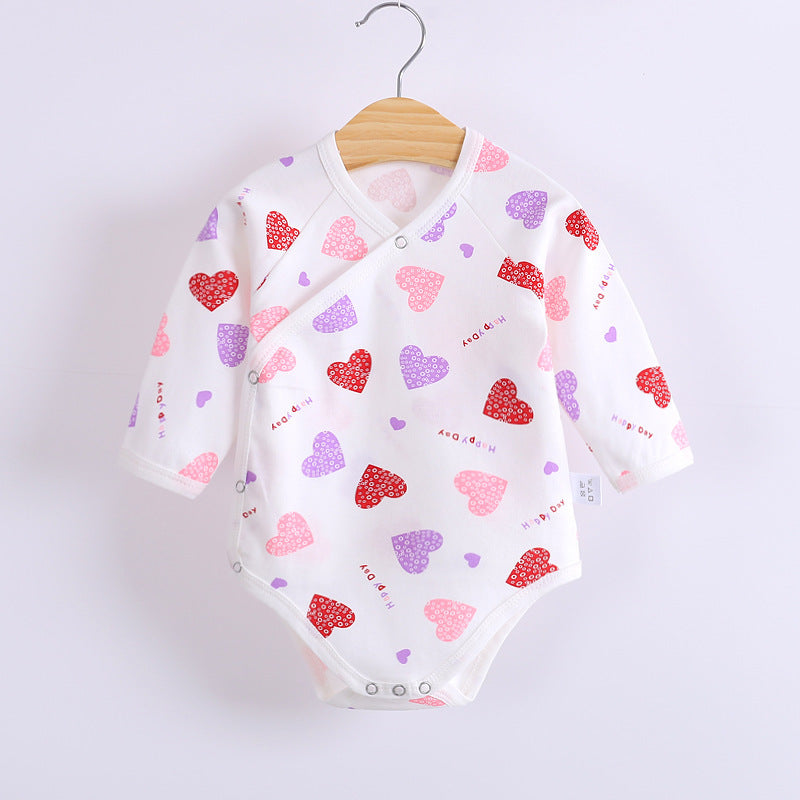 Baby’s Cotton Double-layer Bellyband Printed Jumpsuit - Baby’s Cotton Double-layer Jumpsuit with Red Heart