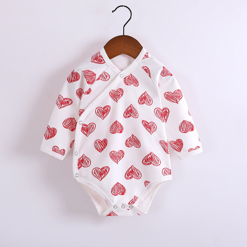 Baby’s Cotton Double-layer Bellyband Printed Jumpsuit - Baby’s Cotton Double-layer Jumpsuit with Red Heart