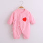 Baby’s Cotton Long-sleeved Lace-up Butterfly Jumpsuit - Baby’s Cotton Long-sleeved Jumpsuit with Red Heart