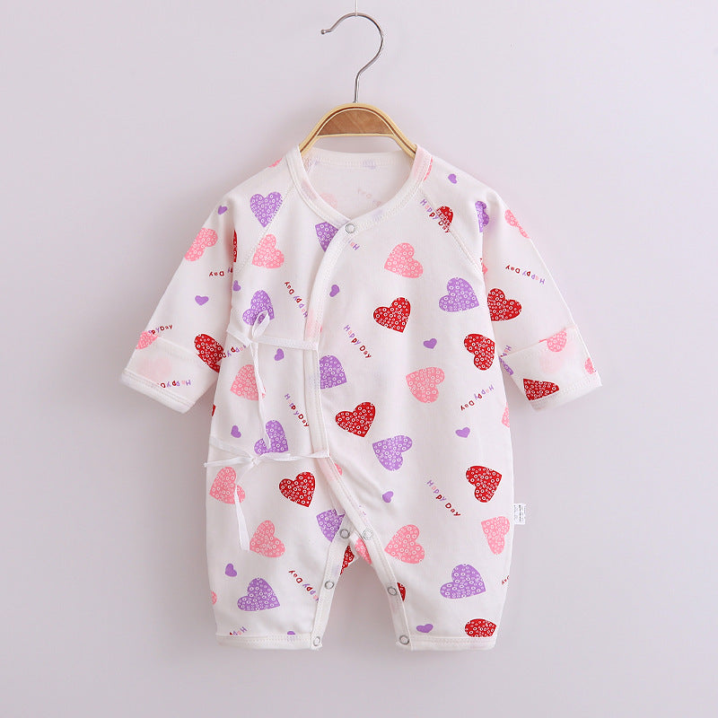 Baby’s Cotton Long-sleeved Lace-up Butterfly Jumpsuit - Baby’s Cotton Long-sleeved Jumpsuit with Red Heart