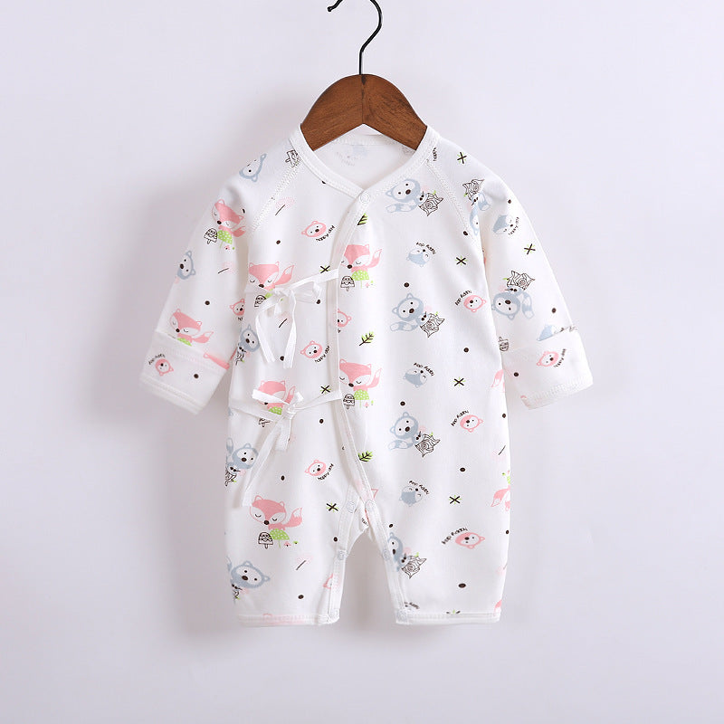 Baby’s Cotton Long-sleeved Lace-up Butterfly Jumpsuit - Baby’s Cotton Long-sleeved Jumpsuit with Red Heart