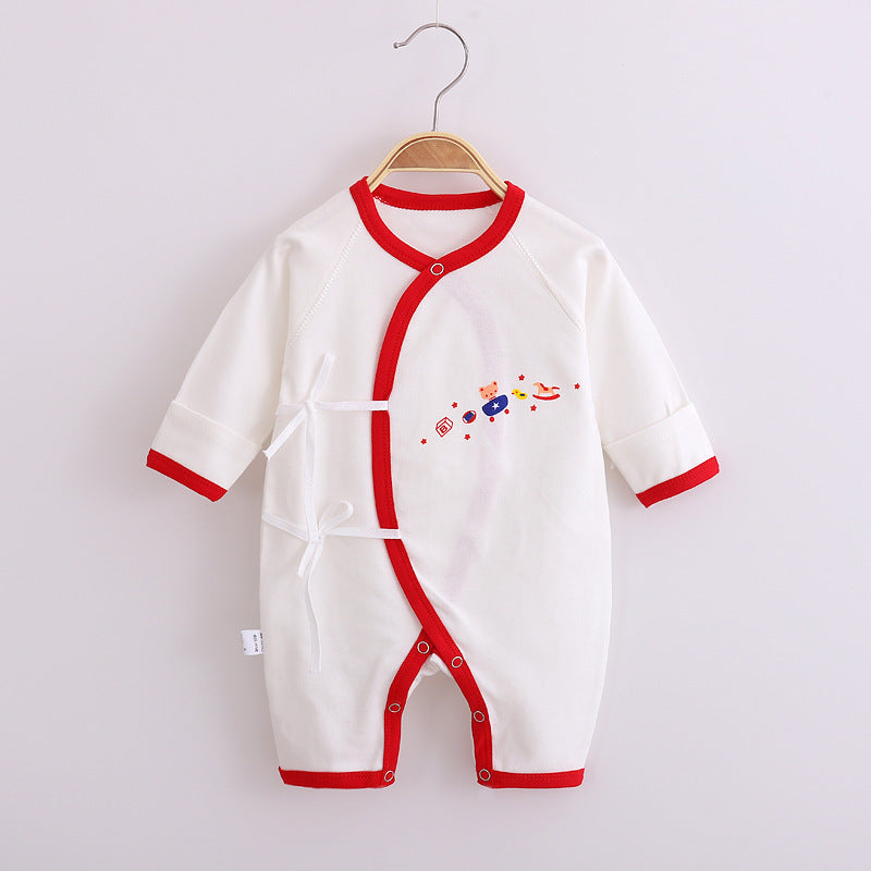 Baby’s Cotton Long-sleeved Lace-up Butterfly Jumpsuit - Baby’s Cotton Long-sleeved Jumpsuit with Red Heart