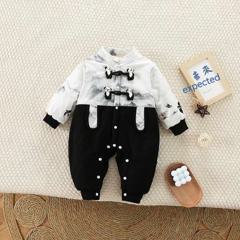 Black Chinese Style Climbing Suit Cotton Fabric for United States and CHF - Baby’s Fleece Tiny Adventurers united