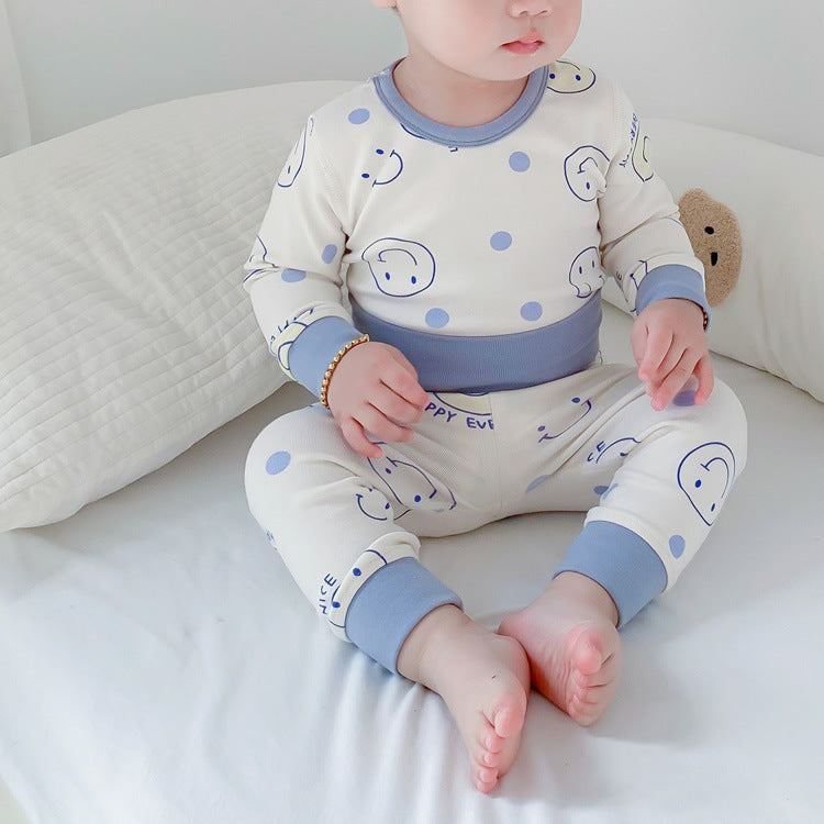 Unisex Cartoon Cotton Smiley Face Suit High Waist Brushed Fabric for the United States - Baby’s Boneless Warm Snuggly