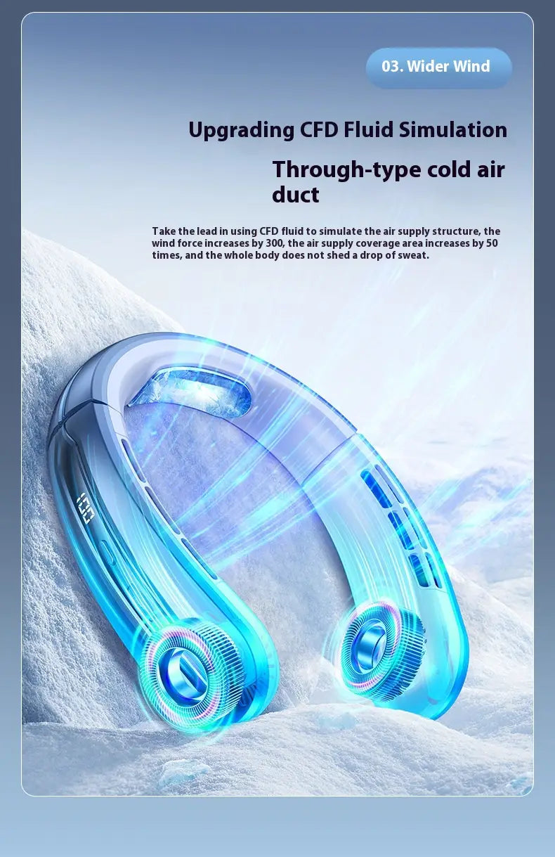 Outdoor Sports Portable Hanging Neck Fan with Digital Display and Lithium Battery