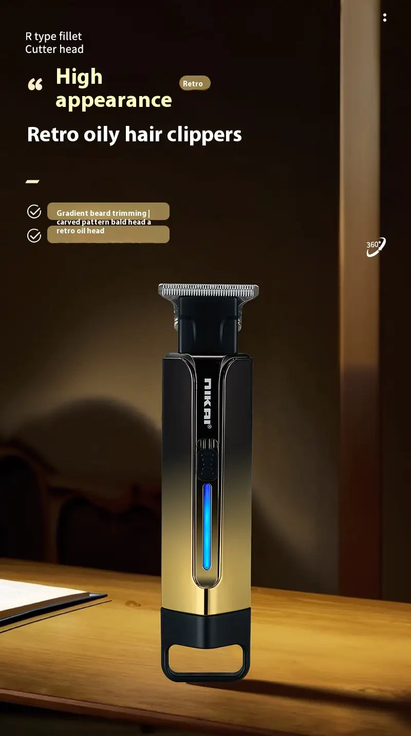 Retro Oil Head Electric Hair Clipper with Carving and Rechargeable Battery