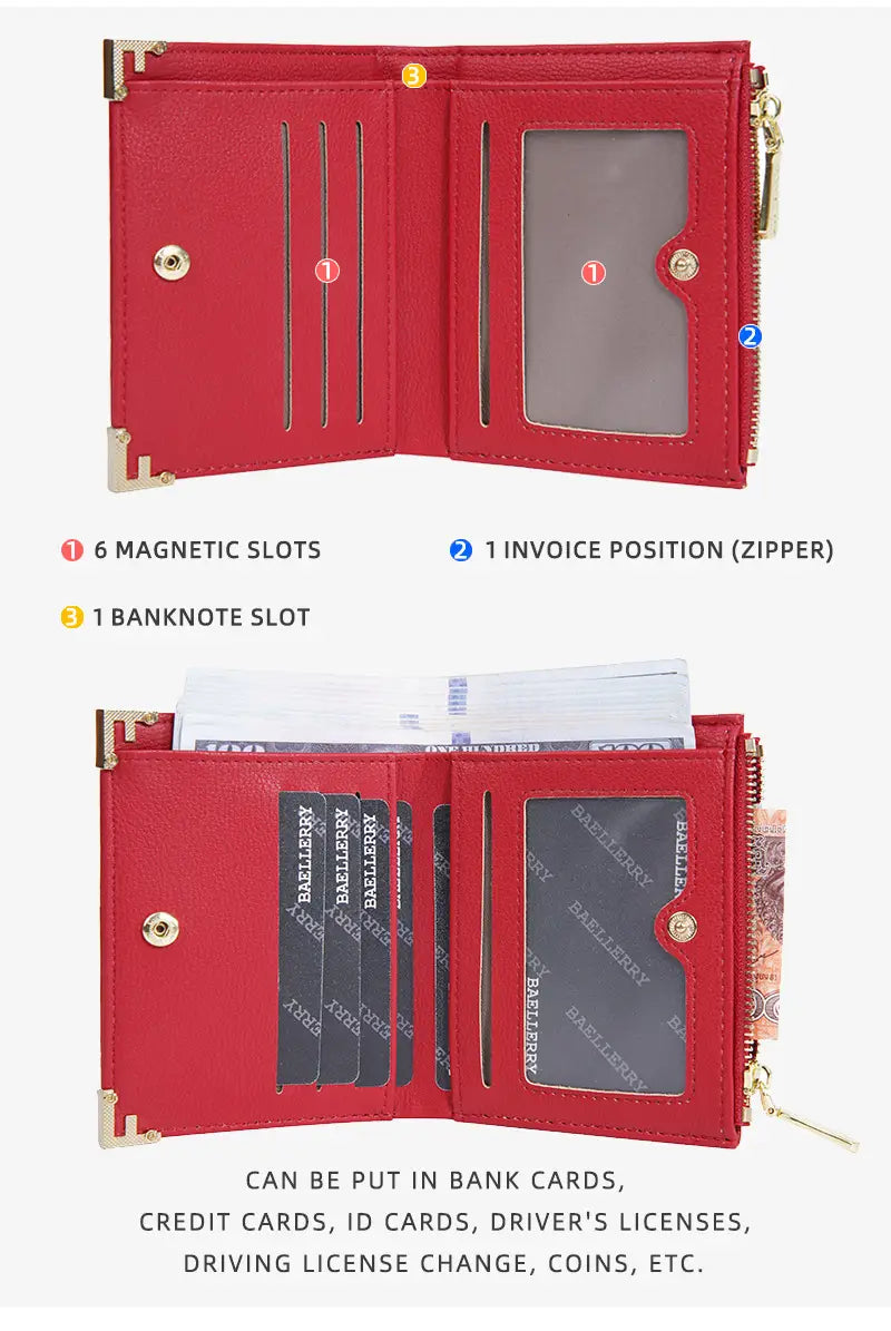 Mitmevärviline sünteetiline nahast rahakott kaardipesade ja kompaktse kujundusega