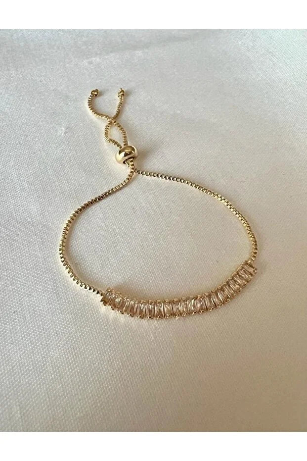 Baguette Zircon Adjustable Bracelet Elegant Sparkle Jewelry Gift for Women - Teleplus