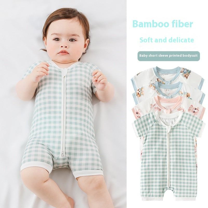 Bamboo Fiber Baby Jumpsuit Short Sleeve Thin Romper - Bamboo Fiber Baby Romper So Cool It’s Short Sleeve!