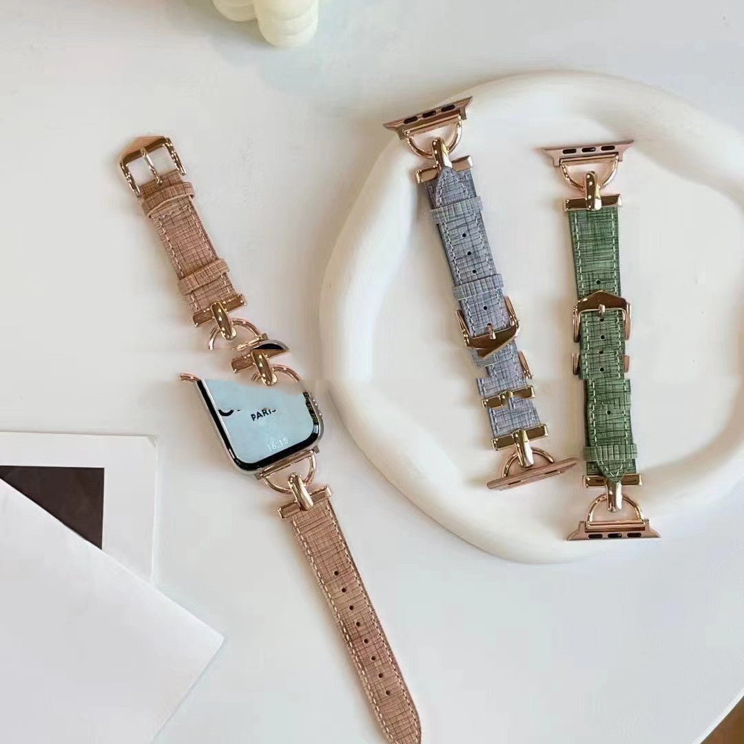 Leather Strap Buckle with Grass Green Girl Pink Khaki Brown Blue Violet Colors - Bamboo Grain D-Shape Fashion buckle
