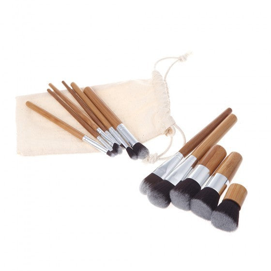Bamboo Handle Makeup Brush Set with Storage Bag 11 Pieces - Teleplus bamboo handle makeup brush set