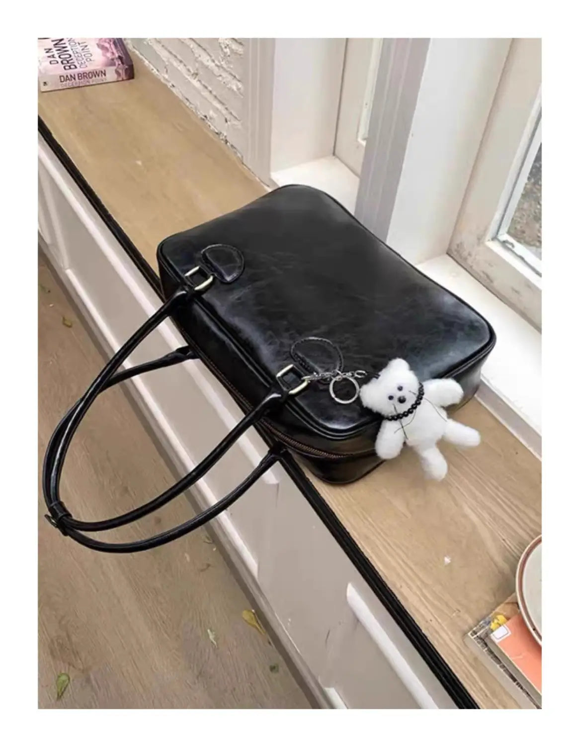 Varine de cuir PU moyen Brown Black épaule de voyage Sac polyester