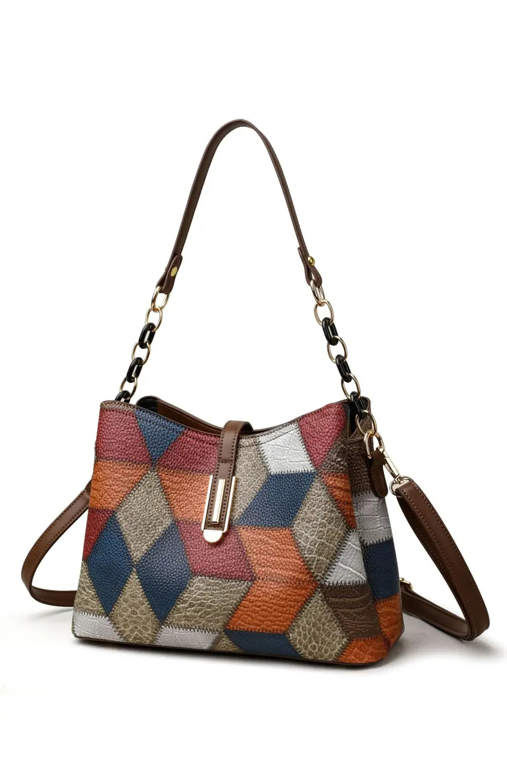 Retro Shoulder Messenger Bag Large Capacity PU Suitcase with Irregular Stitching