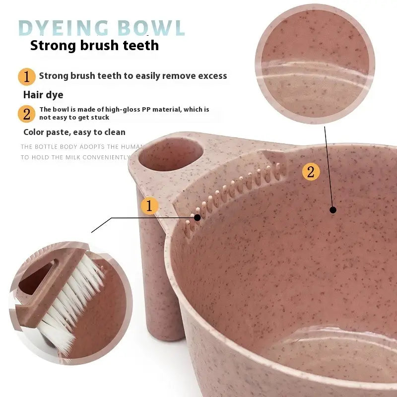Hair Dye Straw Bowl Set with Brush for Salon Coloring