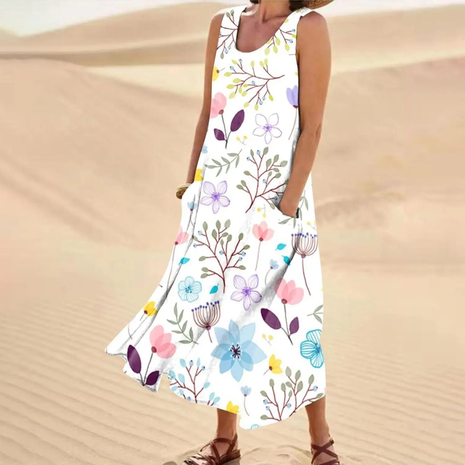 Floral Pattern Long Skirt with Shoulder Strap and 3D Design