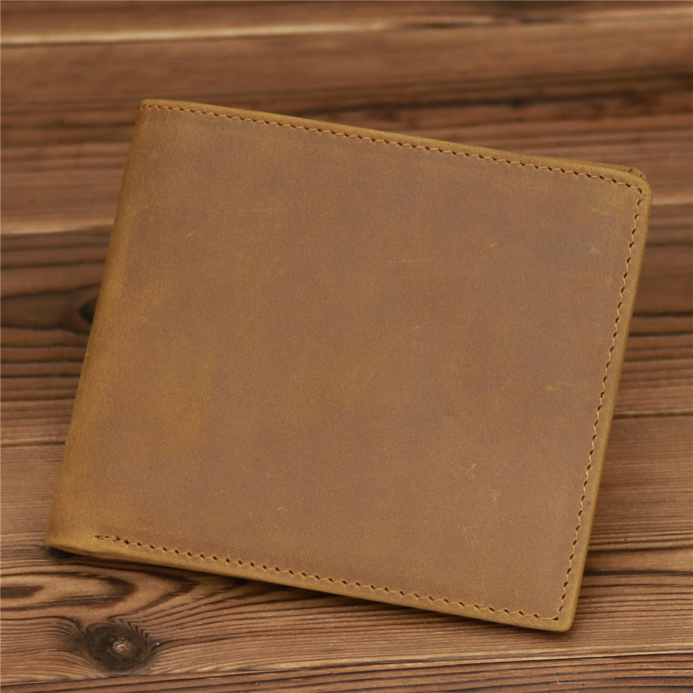 Leather Hand-stitched Short Wallet Crazy Horse Leather Cowhide Retro - Crazy Horse Wallet for Stylish Cows and Humans