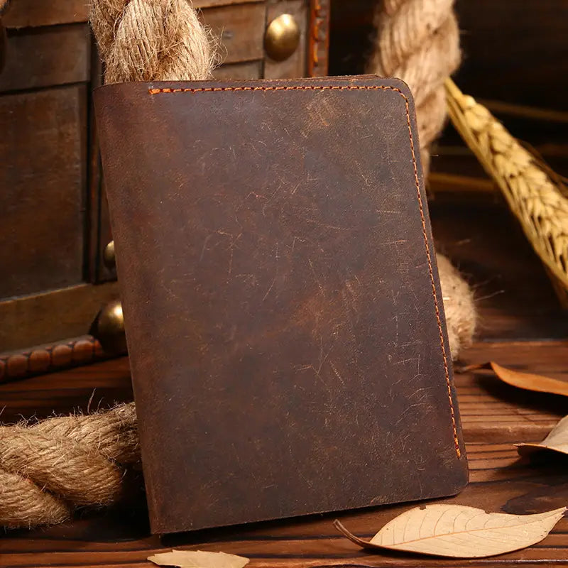 Vintage Crazy Horse Leather Wallet for Men Featuring Cowhide in the United States