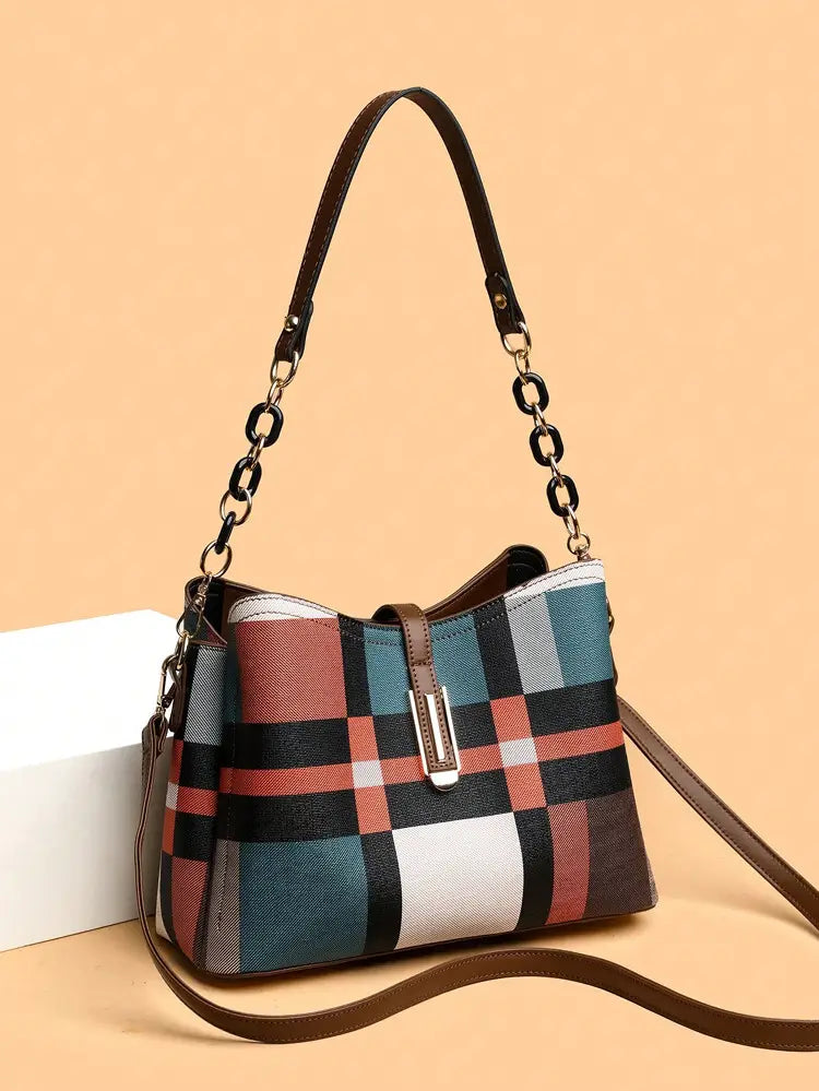 Retro Shoulder Messenger Bag Large Capacity PU Suitcase with Irregular Stitching