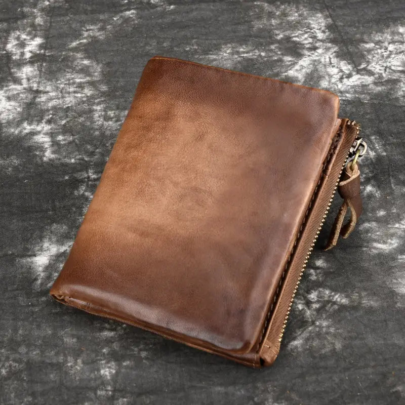 Leather Wallet Two-Fold with Cowhide Retro Style for United States and CHF