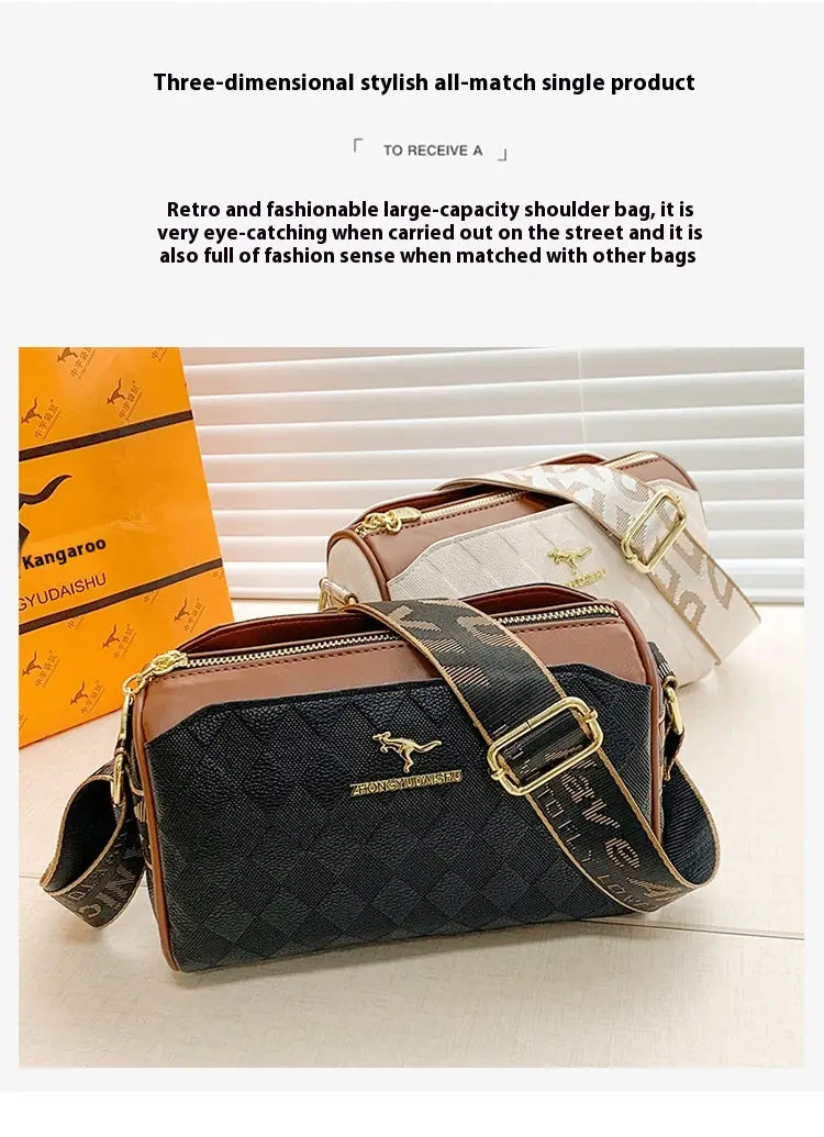 Chessboard Plaid Bag with Wide Shoulder Strap and Multiple Storage Pockets