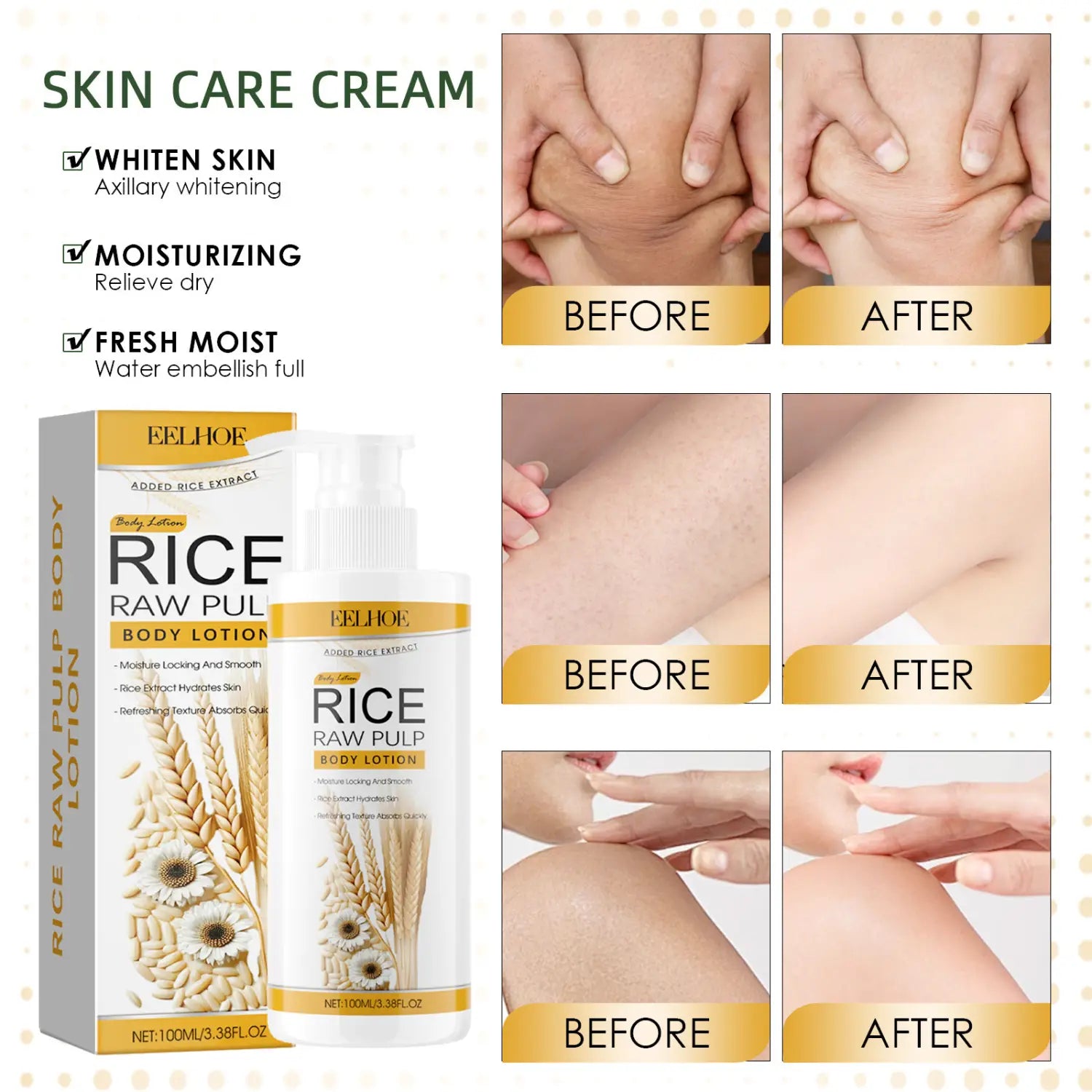 Rice Puree Moisturizing Body Lotion with Rose Oil and Glycerin