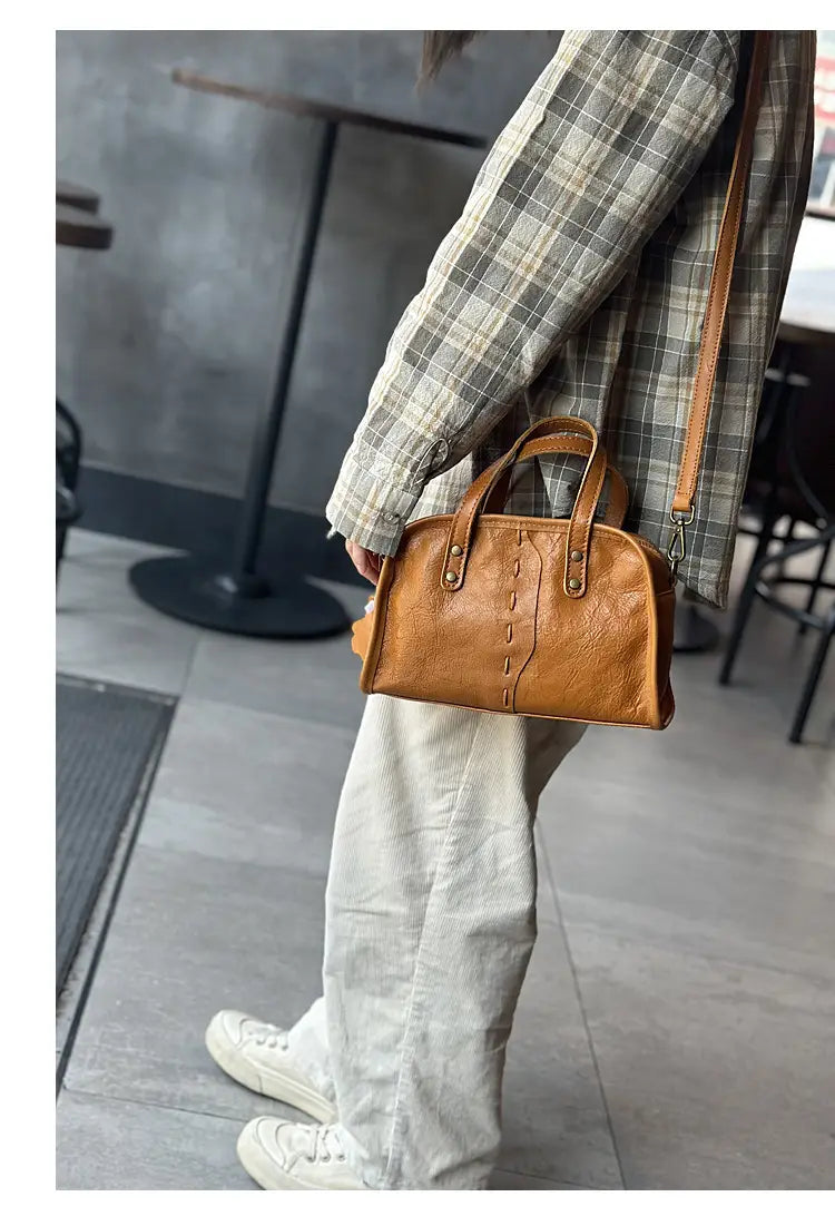 Portable Crossbody Bag with Genuine Leather for Simple Retro Literary Style