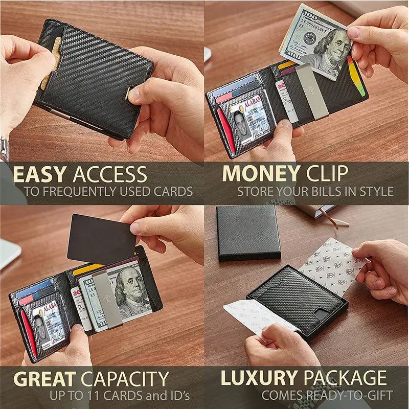 Leather Card Case Wallet with Carbon Fiber Options for the United States