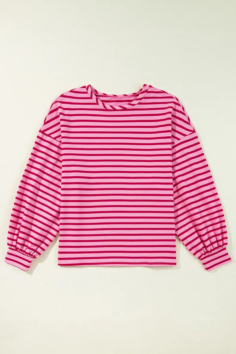 Japanese Korean Plaid Striped Cotton Pullover Sweatshirt Rose Red S-XL
