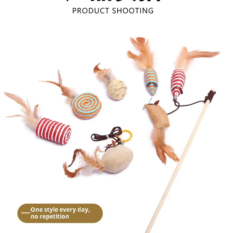 Seitsmetükk puuvill Cat Cat mänguasja, mis on seatud tahketes ja segavärvides