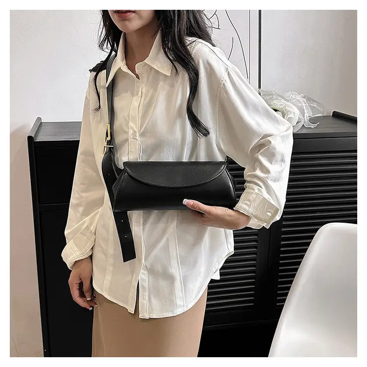 Milky White Cylinder Pu axelväska Justerbar remmulti-färghandväska