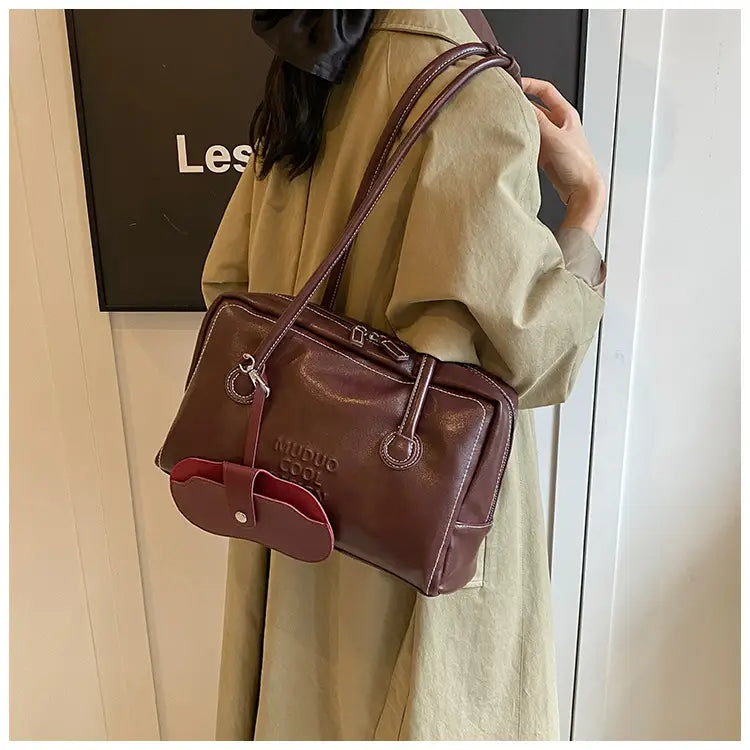 Casual Tote Bag Retro Fashion Polyester Cotton Brown and Red