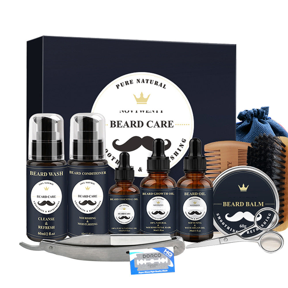 Beard Care Set with Micro Needle Roller Balsam and Pogonotomy Scissors - Teleplus care roller beard balsam brush