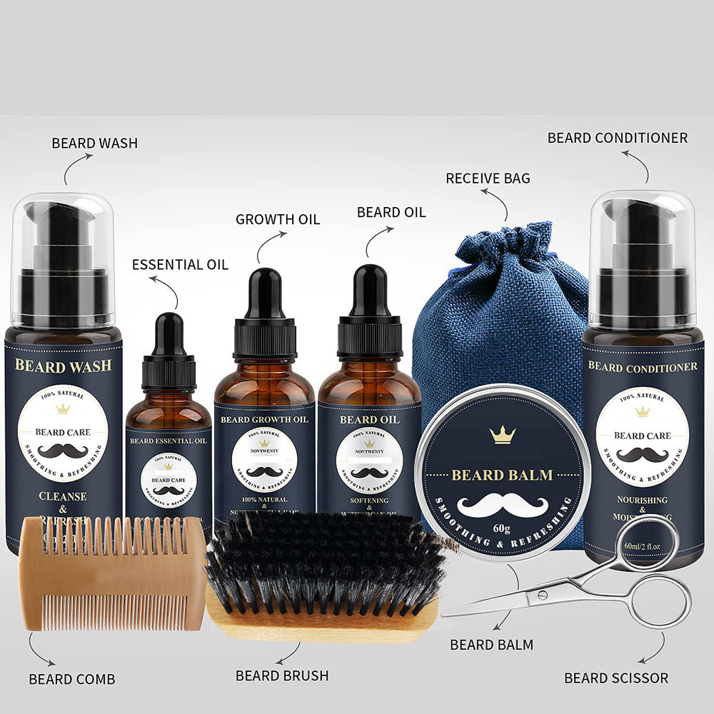 Beard Care Set with Micro Needle Roller Balsam and Pogonotomy Scissors - Teleplus care roller beard balsam brush