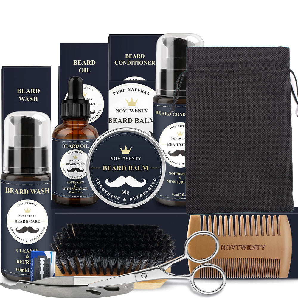 Beard Care Set with Micro Needle Roller Balsam and Pogonotomy Scissors - Teleplus care roller beard balsam brush