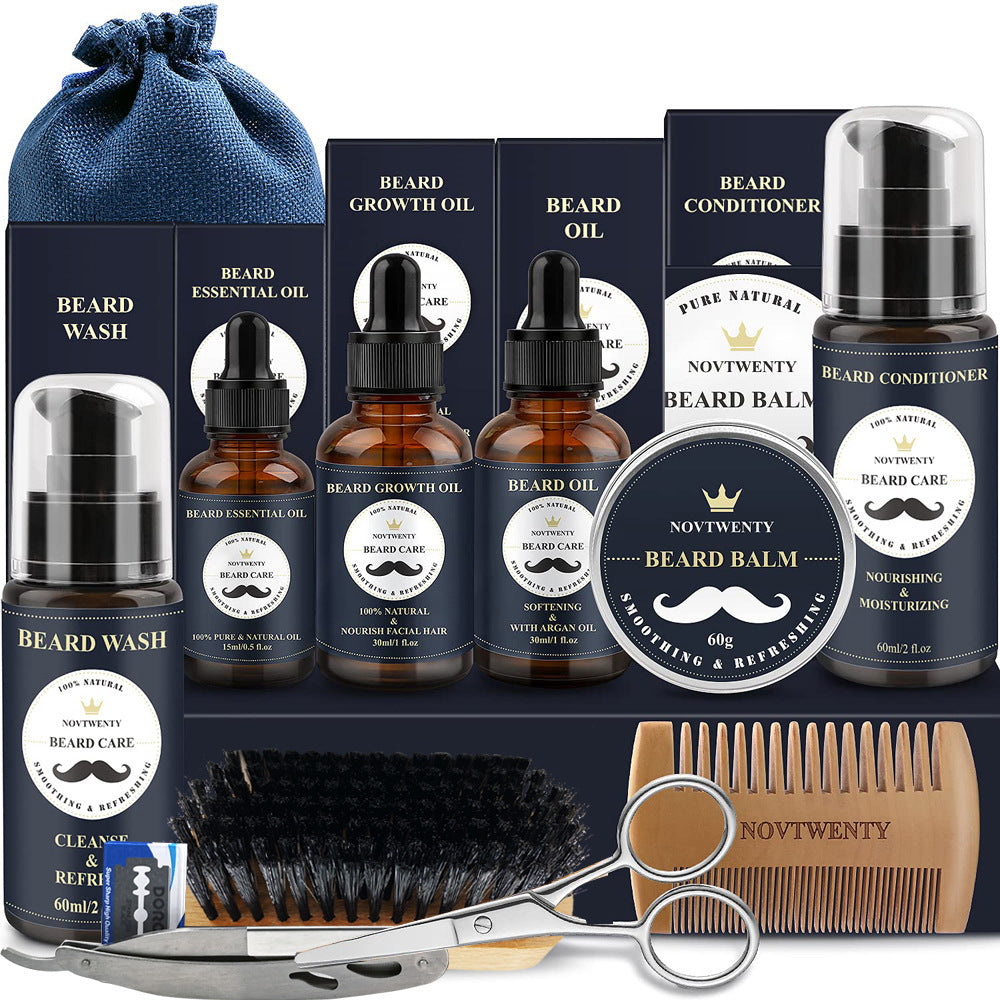 Beard Care Set with Micro Needle Roller Balsam and Pogonotomy Scissors - Teleplus care roller beard balsam brush