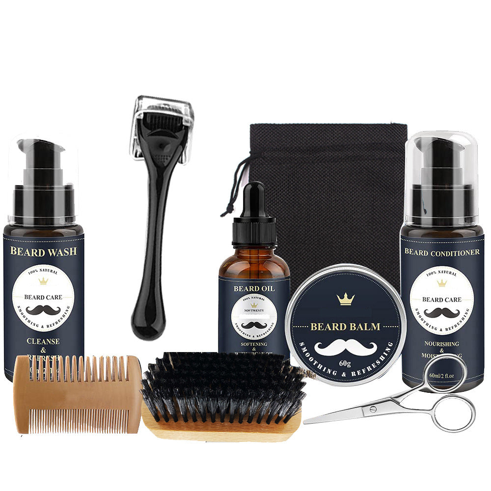 Beard Care Set with Micro Needle Roller Balsam and Pogonotomy Scissors - Teleplus care roller beard balsam brush