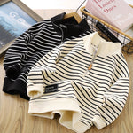 Beige Striped Zip Sweater for Men and Women with Polo Collar Fashion - Teleplus children casual polo collar fashion