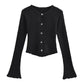 Bell Sleeve Plush Knit Cardigan Slim Fit Hipster Street Style Cotton - Teleplus bell sleeve
