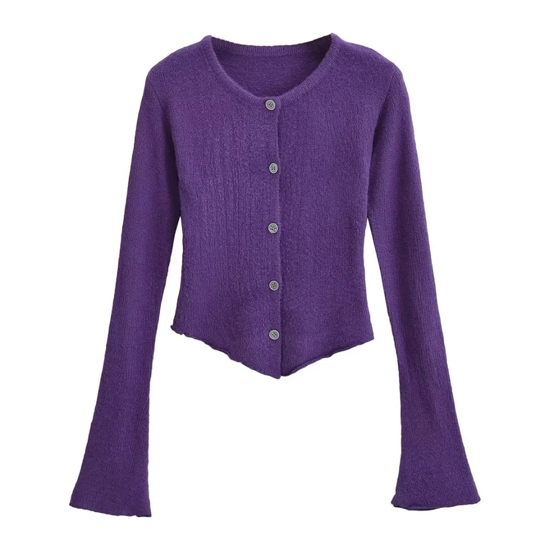 Sleeve Bell Plush Knit Cardigan Slim Slim Fit Hipster Stíl Sráid Cotton