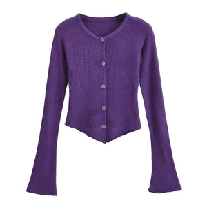 Bell Sleeve Plush Knit Cardigan Slim Fit Hipster Street Style Cotton - Teleplus bell sleeve
