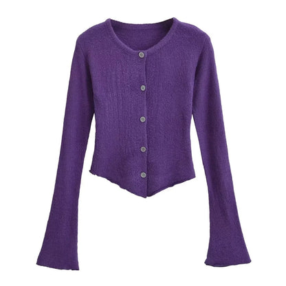 Bell Sleeve Plush Knit Cardigan Slim Fit Hipster Street Style Cotton - Teleplus bell sleeve