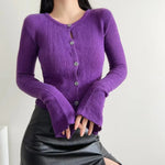 Bell Sleeve Plush Knit Cardigan Slim Fit Hipster Street Style Cotton - Teleplus bell sleeve