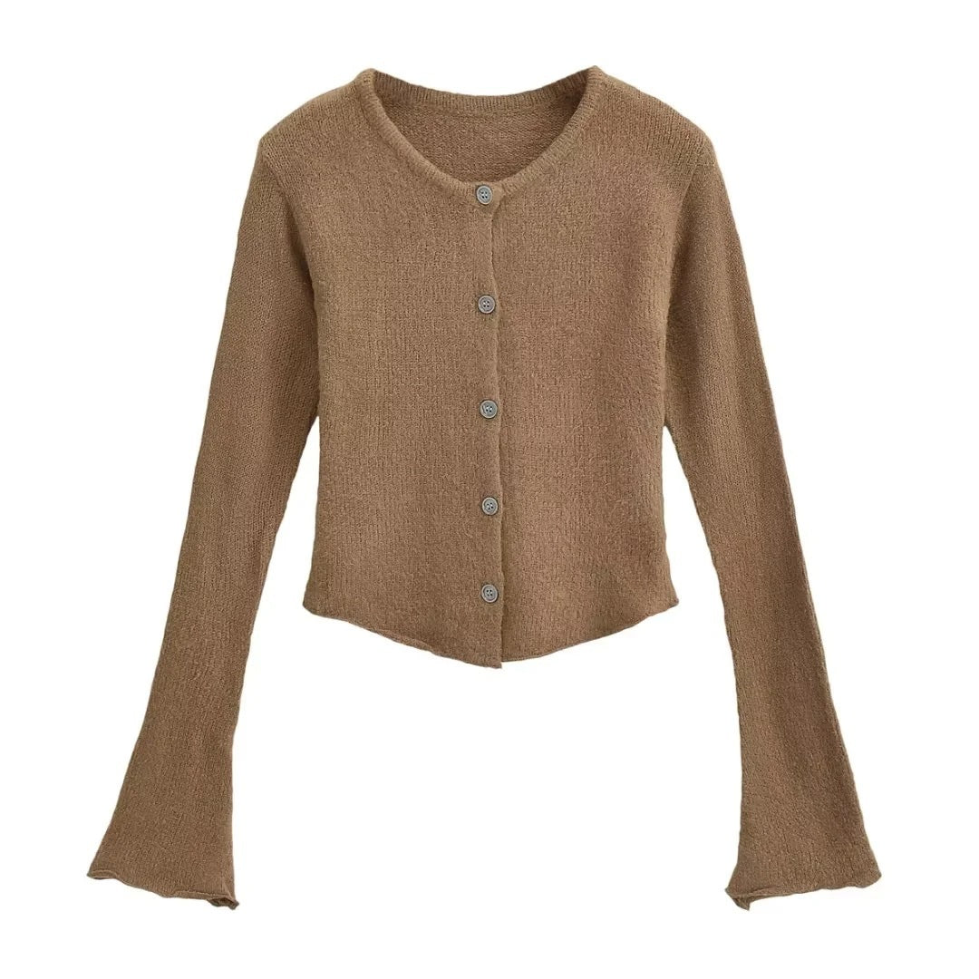 Bell Sleeve Plush Knit Cardigan Slim Fit Hipster Street Style Cotton - Teleplus bell sleeve