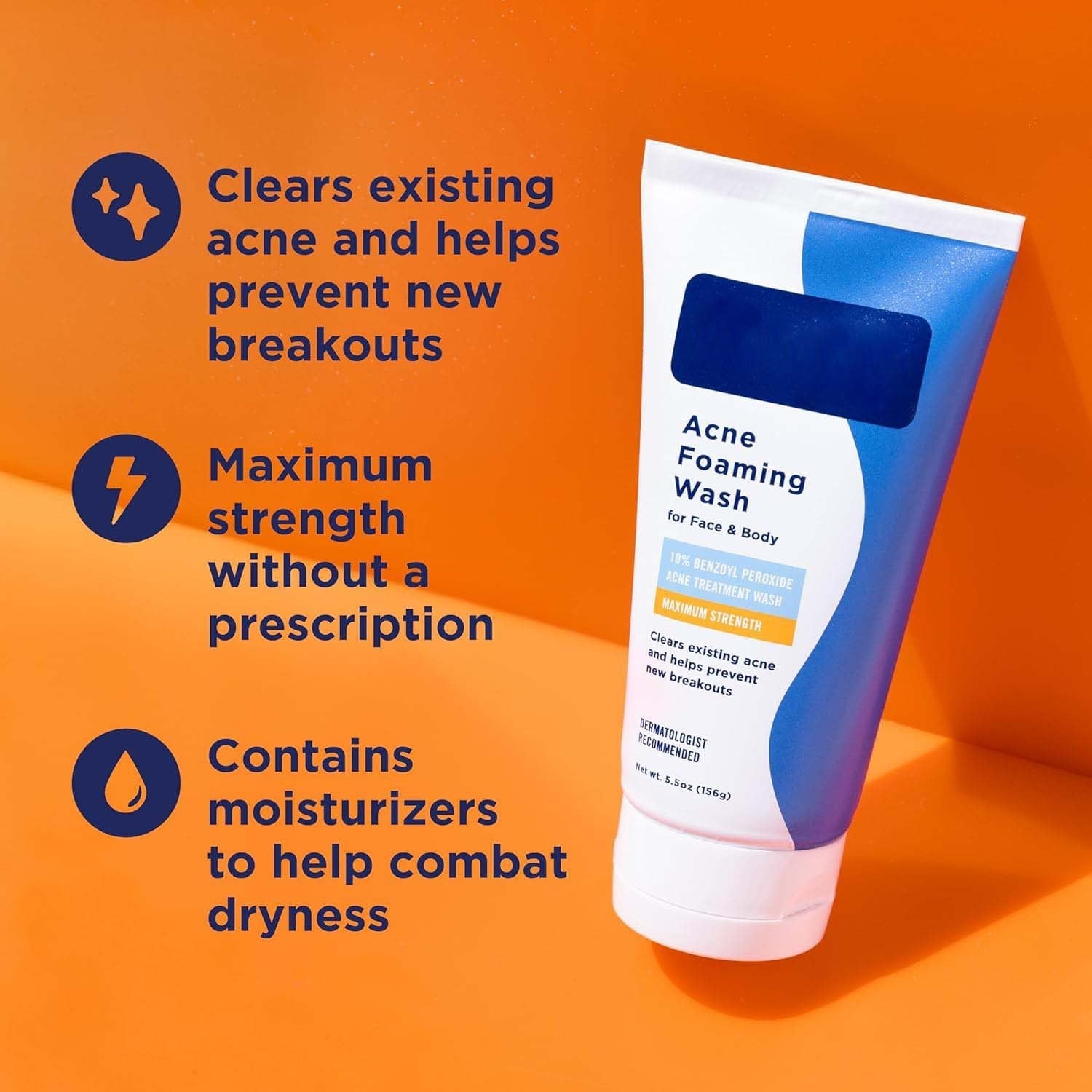 Benzoyl Peroxide Acne Foam Facial Cleanser for Women and Men - benzoyl peroxide acne foam facial cleanser