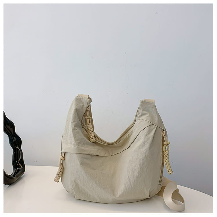 Nylon Messenger Bag Beige Black Travel Crossbody Shoulder Suitcase Purse