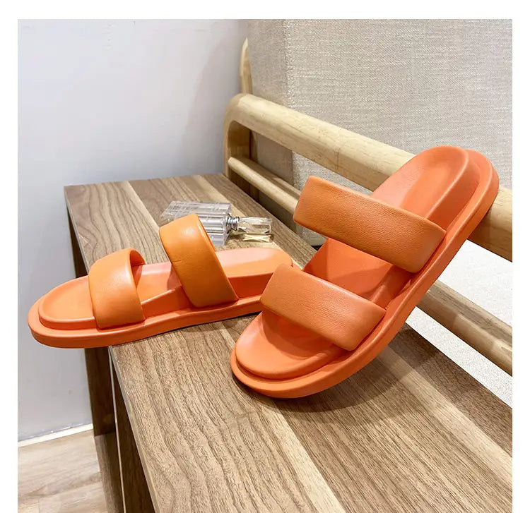 Black Sheepskin Flat Heel Slippers with Rubber Foam Sole